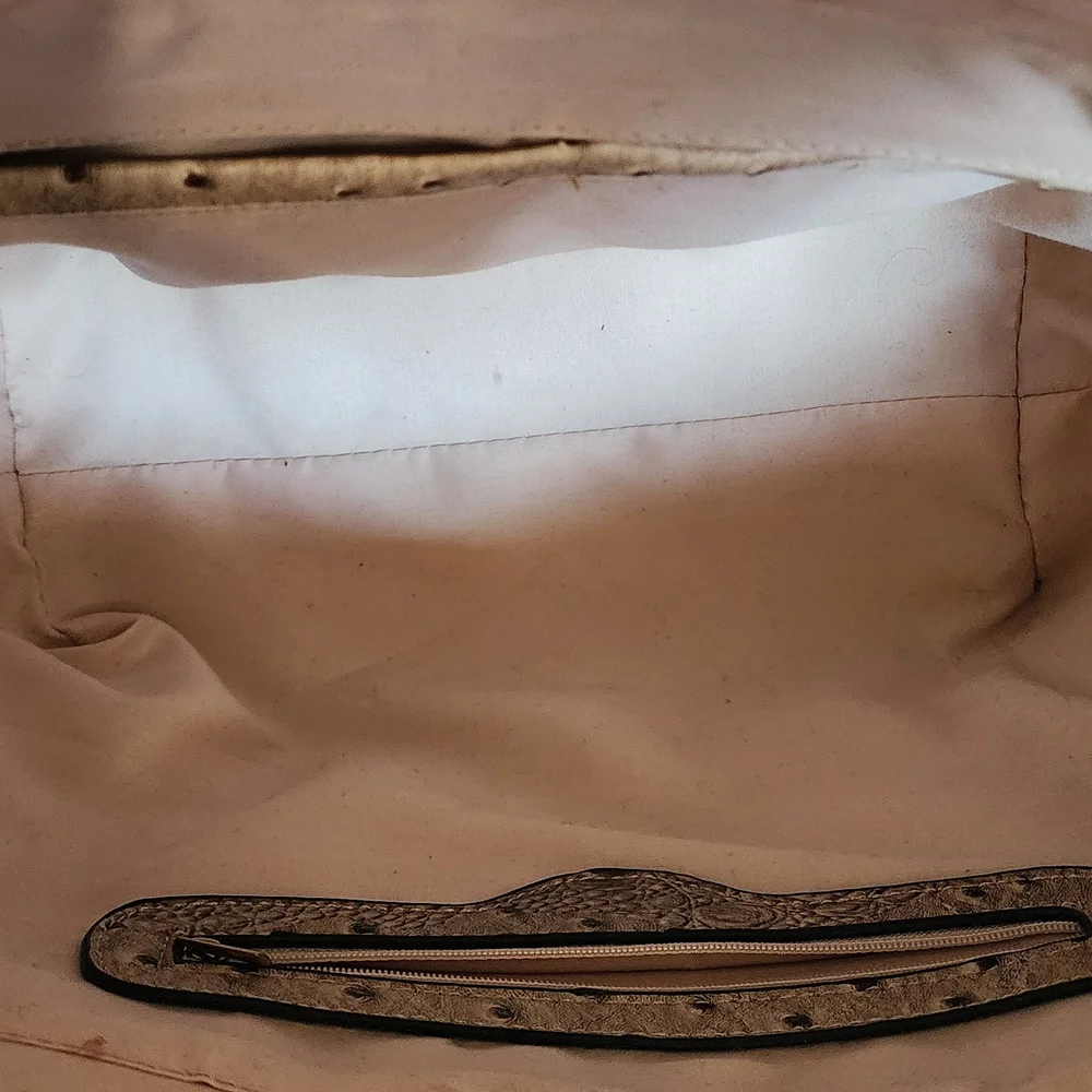 Tan Ostrich-Textured Satchel with Gold Hardware - Picture 4 of 5